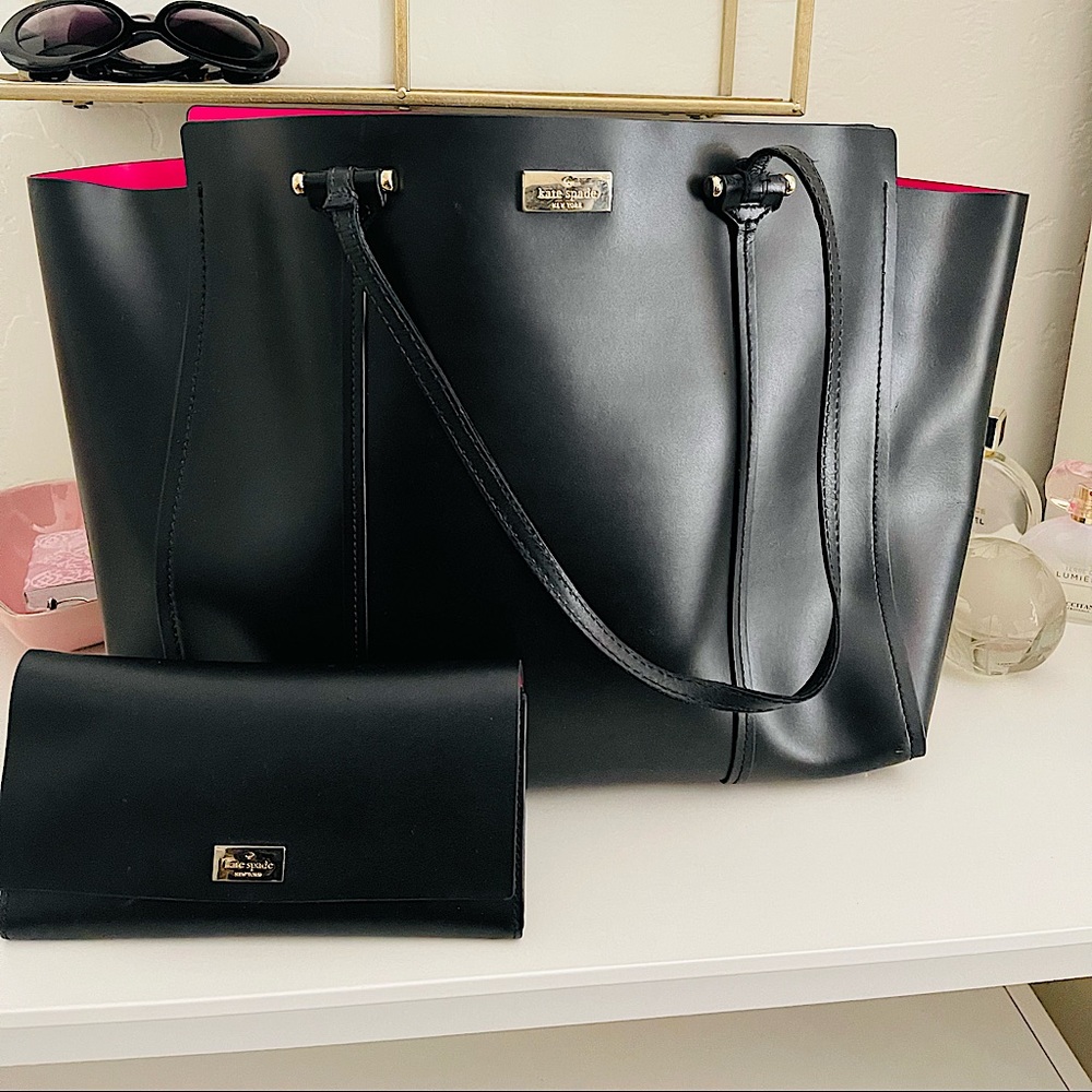 Kate Spade black tote with pink lining and matching Wallet